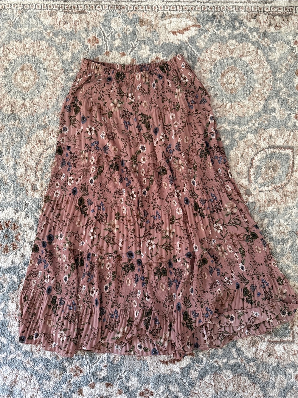 Womens Dusty Rose Floral Tiered Skirt